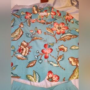 EUC Alfred Dunner Teal Floral Button Down Blouse 16P